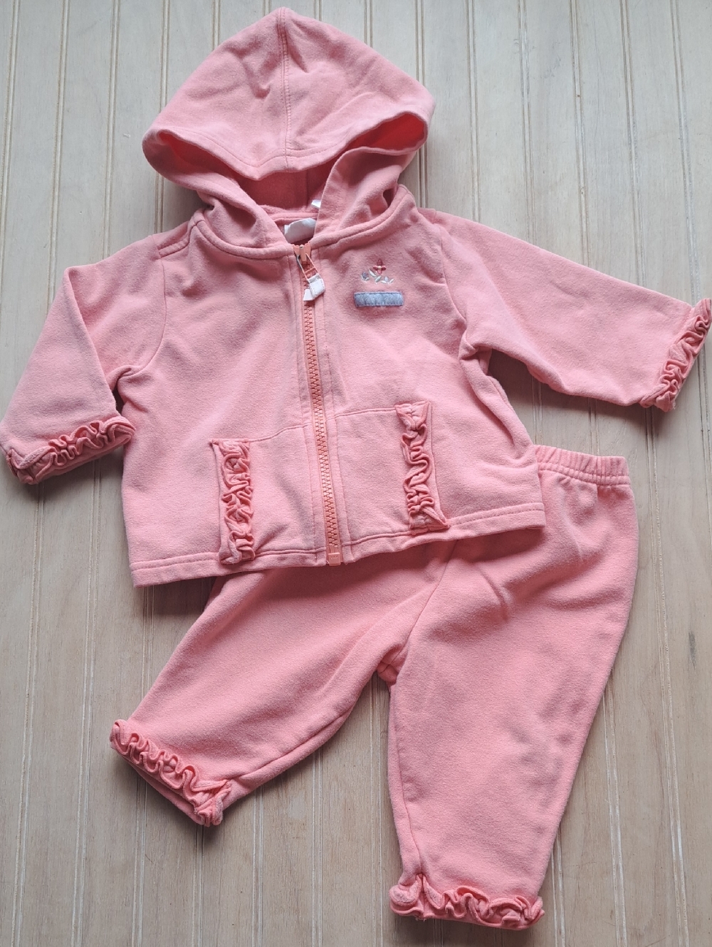 Cherokee Baby Pink Ruffle Hooded Comfy 2-Piece Outfit Set Infant Cotton Blend